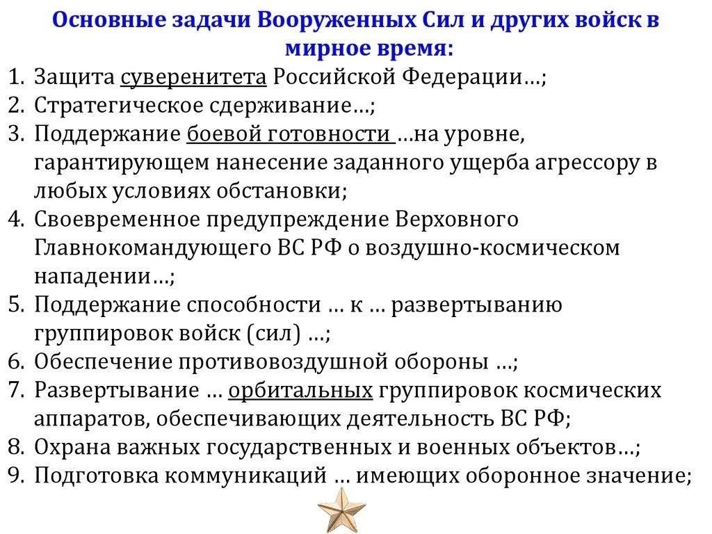 Задачи военных в обеспечении национальной безопасности в мирное время