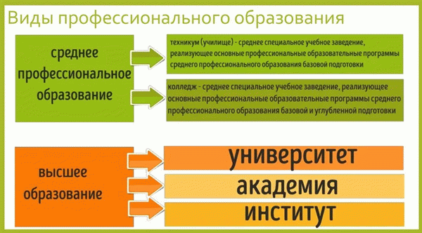 Виды профессионального образования