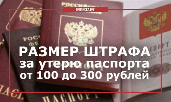 Размер штрафа за утерю паспорта составляет от 100 до 300 рублей.