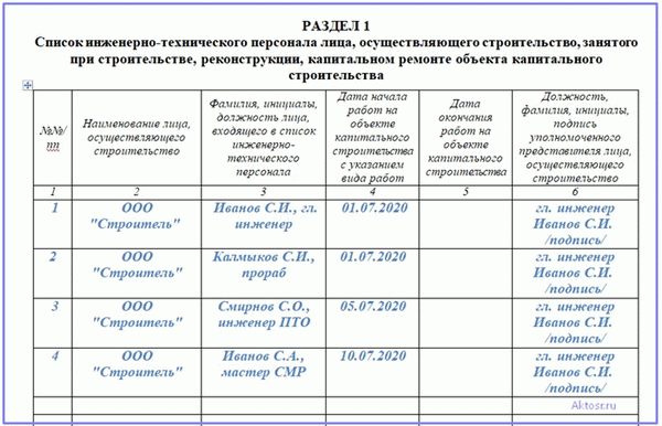 Заполнение раздела 1 общего журнала работ